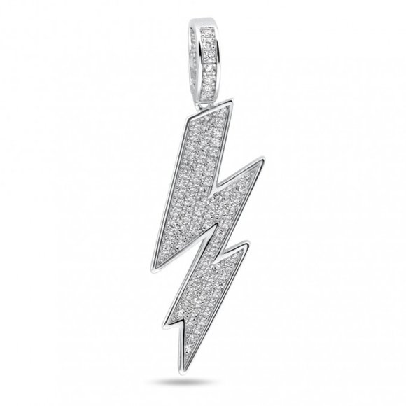 Sterling Silver 925 Rhodium Plated Lightning Clear CZ Pendant